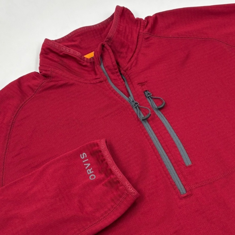 Orvis Mens L Horseshoe Hills 1/4 Zip Pullover Red Fleece Performance Shirt